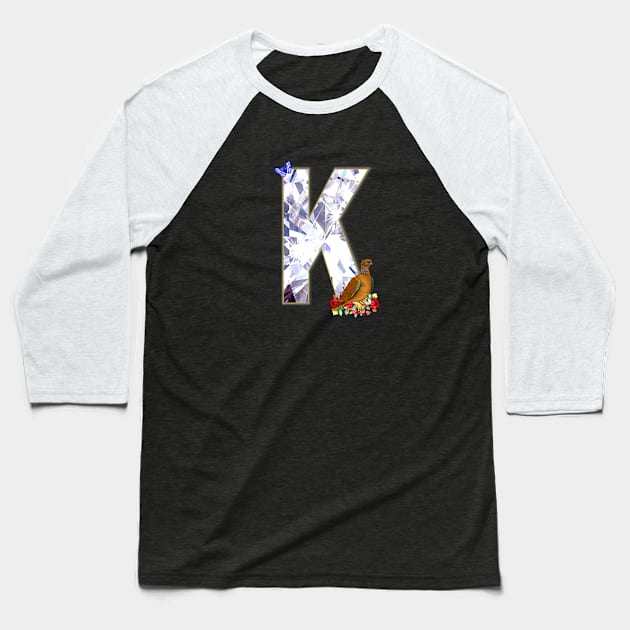 Name Initial Letter K and Dove Baseball T-Shirt by KC Morcom aka KCM Gems n Bling aka KCM Inspirations